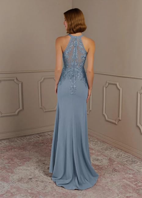 Chiffon Halter Mother of The Bride Dresses Laces Applique Mermaid Mother of The Groom Dresses for Wedding ZD2424