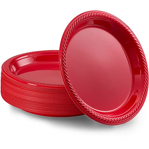 Amcrate Red Disposable Party Plastic Dessert Plates 7" - Ideal For Weddings, Party’s, Birthdays, Dinners, Lunch’s. (Pack Of 50) #TOP6