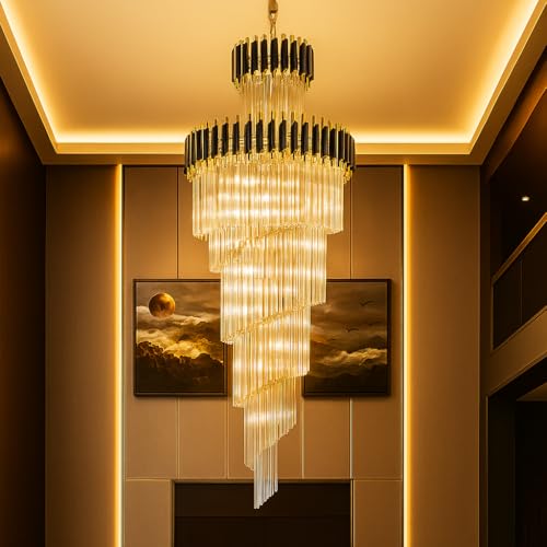 Modern Crystal Chandelier - Black Gold Spiral -26