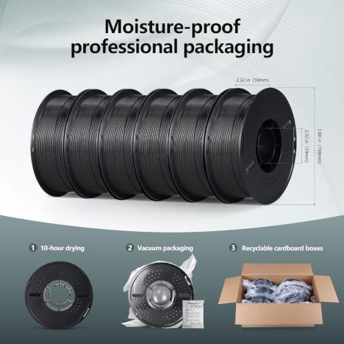 Image of RepRapper Black PETG Filament 1.75mm, 6 x 1KG Pack for FDM 3D Printers
