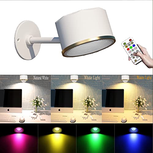 Yuewilai Battery Operated Wall Sconce, 4 Pack Magnetic Picture Lights For Wall 16 Rgb Colors Dimmable, Rechargeable Usb Wall Light With Remote, 360° Rotate Magnetic Ball Led Wall Mounted Lamp (White) #TOP1