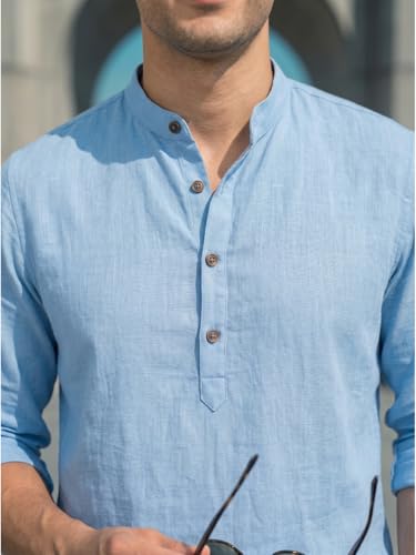 Image of DEELMO Combo of Men's Cotton Blend Solid Regular Fit Full Sleeve Short Kurta | Men's Trendy Short Kurta Pack of 2