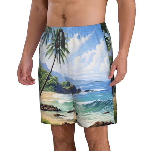 Hawaiian Beach with Palm Trees Print Stylish Beach Shorts Swim Trunks Lightweight Breathable Summer Outdoor Activities2