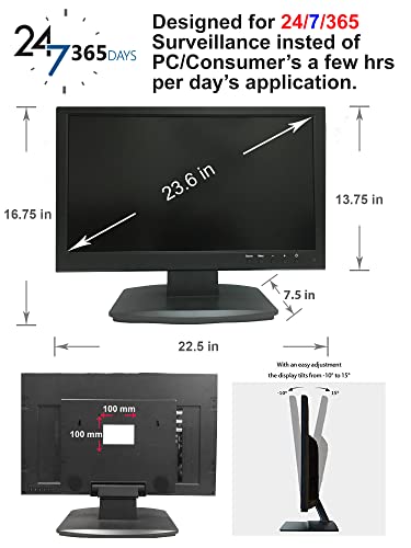 Image of 1stPV 23.6 inch Super HD 5MP Professional Security Monitor, 24 /7 | 5MP /2592x1944 Resolution, Direct BNC Input for HD-TVI /AHD /CVI Cameras, No DVR Required, 1 HDMI + 2 BNC In / 2 BNC Out