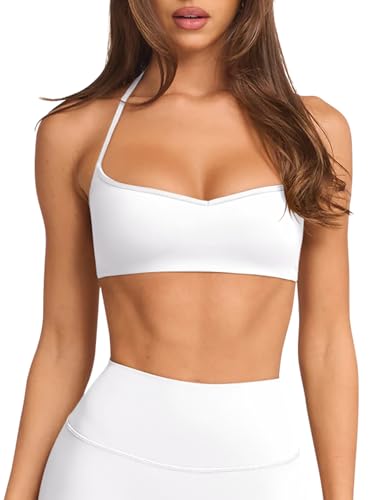 Image of LASLULU Womens Adjustable Spaghetti Straps Sports Bra Sweetheart Neck Wireless Padded Workout Yoga Crop Tops