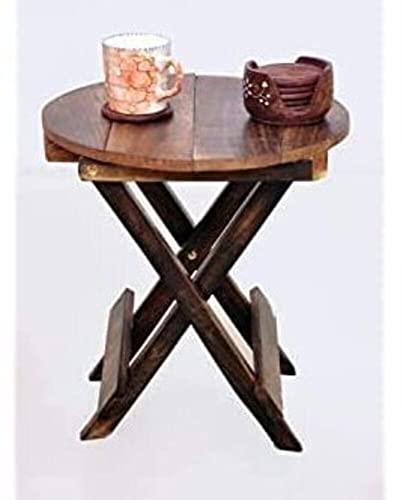 Image of Bros Moon Wooden Bed Side Table Small Folding end Table Round 12 Inch