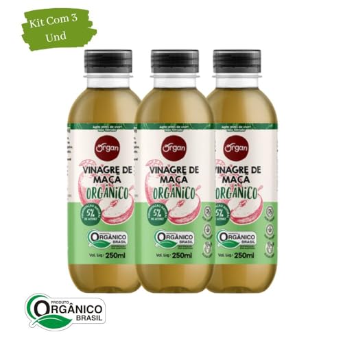 Kit 3 Vinagre Orgânico 4% acidez só Maçã Zero Açúcar Organ 250ml cada