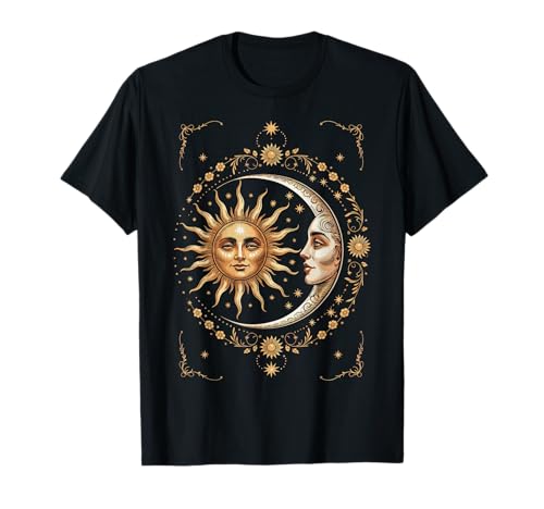 Vintage Celestial Sun Moon Spiritual Harmony Maglietta