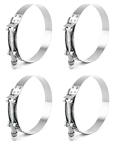 QWORK 4' T-Bolt Hose Clamp Stainless Steel, Working Range 108mm - 116mm for 4' Hose ID, Turbo Intake Intercooler Clamp, 4 Pack