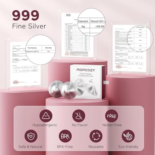 Image of Momcozy 999 Silver Nursing Cups, Hole-Free Nipple Shields for Breastfeeding, Metal Silver Covers for Newborns (XXL)