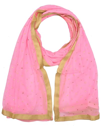 Image of YOUTHQUAKE Women's Golden Printed Chiffon Dupatta With Four Side Golden Lace