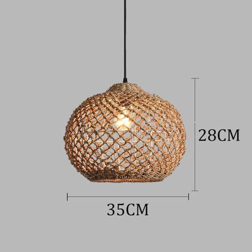 Suspension rotin rustique ronde avec son cordon noir réglable
