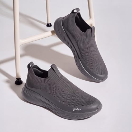 Image of Yoho Men Walking Slip On Shoes | Cushioned, Comfortable, Orthopedic, Lightweight & Breathable Knitted Stretchable Upper | Every Day Casual Wear without Lace, Stylish Footwear for Gents /Boys - UrbanEazyX