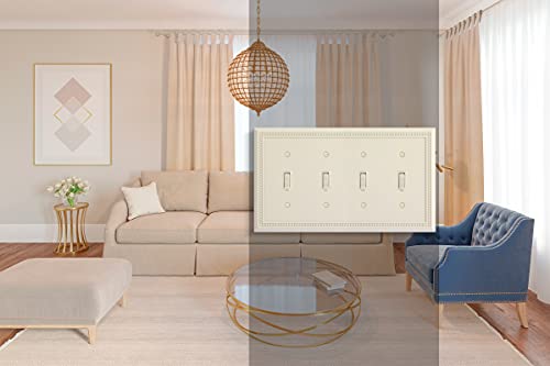 Image of Henne Bery Sunken Pearls Heavy Duty Decorative Wall Plate Switch Plate Outlet Cover (Quad Toggle, Light Almond)