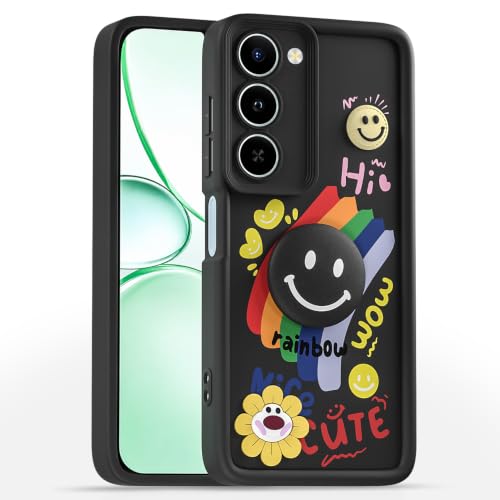 Image of Pikkme Back Cover for Realme P4 Lite 5G / Realme C83 5G | Soft Silicone| Cute Rainbow Smile & 3D Cartoon Flower Design | Shockproof Raised Camera Protection Bumper Case (Black)