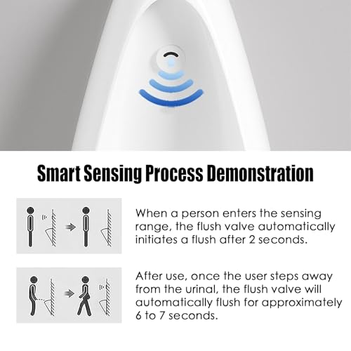 Urinal de cerámica para montaje en pared para hombres con sensor de descarga, diseño delgado, fácil de limpiar para baños, baños públicos, espacios comerciales, escuelas y hospitales (presión manual, 67 cm / 26,3 pulgadas) miniatura 5