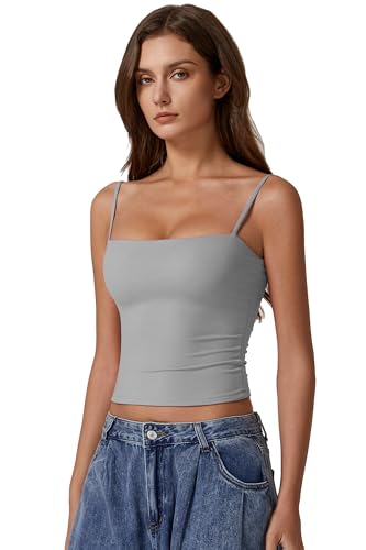 Image of QINSEN Women's Double Lined Basic Tank Top Adjustable Spaghetti Straps Sleeveless Camisole Shirts