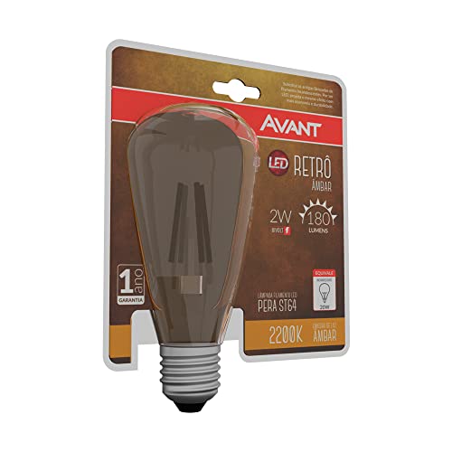 Lâmpada Retrô Pera ST64, 2W, Luz âmbar 2200K, soquete E27, Bivolt, Avant
