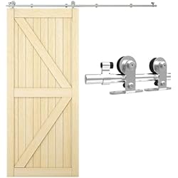 5.5FT/167cm Herraje para Puerta Corredera Kit de Acero Inoxidable Accesorios para Puertas Correderas Riel Juego para Puerta de Madera Soltera