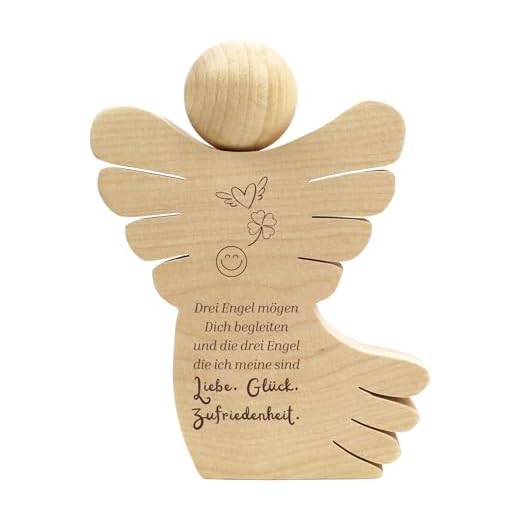 Geschenkissimo DREI Engel mögen Dich begleiten Liebe Glück Zufriedenheit - Holzengel mit Spruch als Schutzengel Geschenk, Geldgeschenk, Holz Figur Geschenkidee