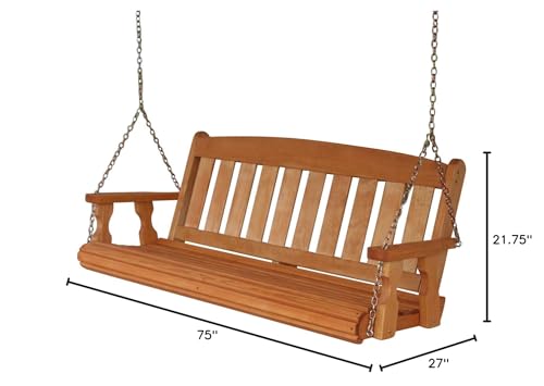 Image of Amish Casual Heavy Duty Mission Treated Porch Swing, 6-Foot, Cedar Stain, 8Ft Chains, Without Cups