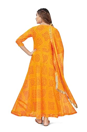 Image of Women's Bandhani Print Anarkali Kurta with Matching Dupatta, Ethnic Indian Wear