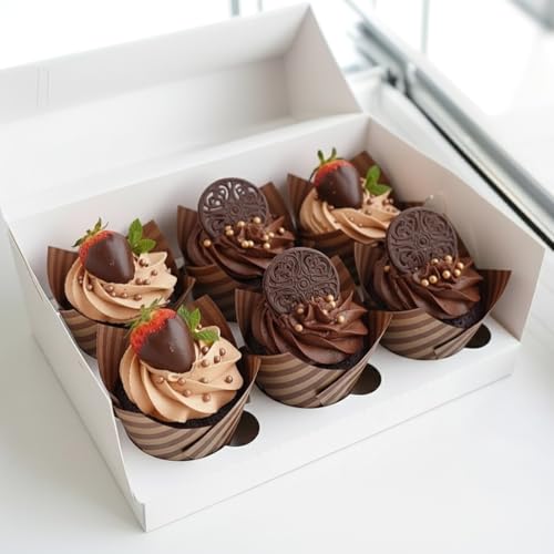 Image of 200 Pieces Tulip Cupcake Muffin Liners Greaseproof Paper Baking Cups Cupcake Wrappers for Birthday Wedding Party Baby Showers Catering Restaurants(Stripe Coffee)