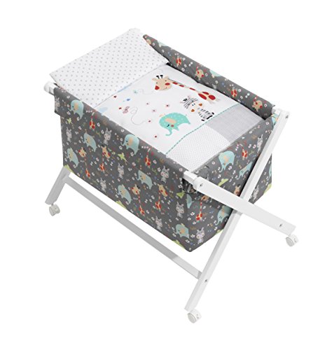 Minicuna Plegable Jirafa Gris: Estructura + Vestidura + Colcha Desenfuntable + Colchón + Almohada