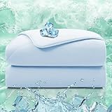 TEXARTIST Cooling Comforter Queen Size, Cooling Blanket for Hot Sleepers, Cold Blanket Summer Lightweight Breathable Soft Comforter to Stay Ice Cool for Night Sweats, Machine Washable, Blue (90'x90')