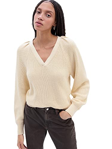 Gap Womens Ribbed Volume Sleeve Vneck Sweater, Birch, Large Us #TOP7