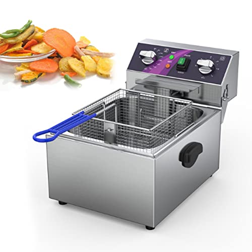 WOTZOV Freidora eléctrica de Acero Inoxidable con Tanque de 10 y 20 litros, con Cesta y Aceite, Ideal para cocinas domésticas y restaurantes.，Single