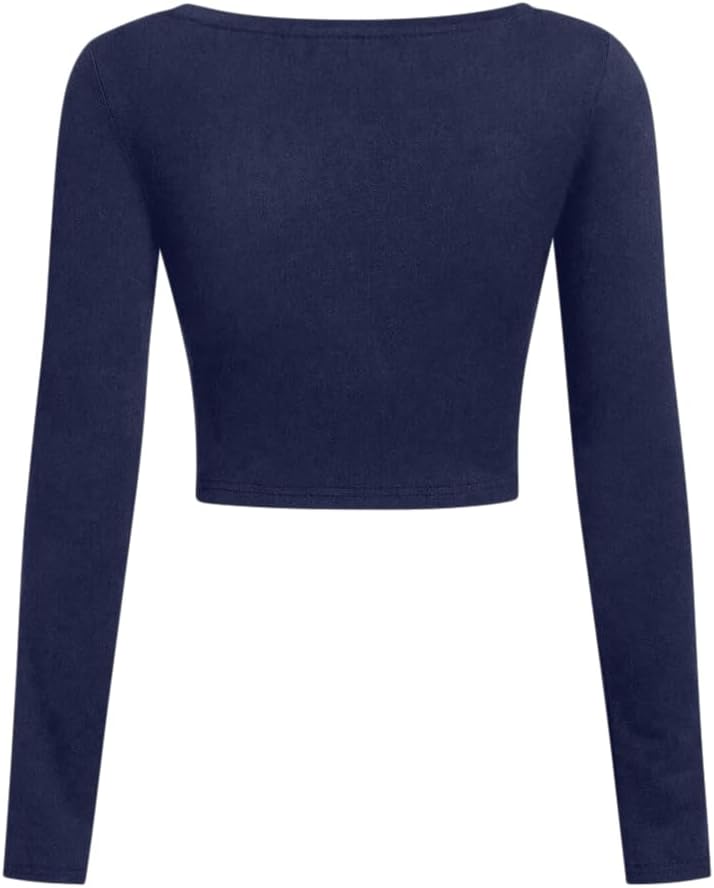 Sweet Hearts Long Sleeve Crop Top for Women- Solid Square Neck Casual Basic Shirt Made in USA - Image 3