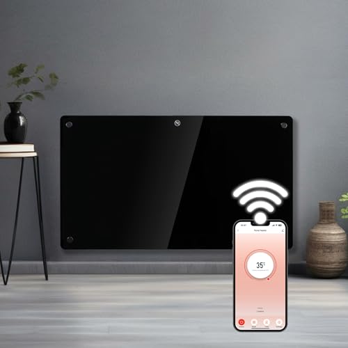 Image of Futura 1000W Black Glass WiFi Smart App Control Electric Radiator Heaters for Home, Bathroom Safe Electric Heater Setback Timer Lot 20 & Advanced Thermostat Control Wall Mounted or Floor Standing