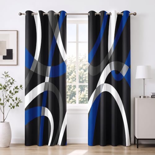 Image of weesire Black and Blue Blackout Curtains, 52 x 84 Inch, Grommet, 2 Panels