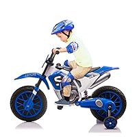 TOBBI Kids Motorcycle Dirt Bike 12V Electric Motorcycles Ride on Toys Battery Powered Motorbike Off-Road Motocross for Toddler Boys Girls 3+Years w/ 2 Speeds, 35W Dual Motors, Training Wheels, Blue