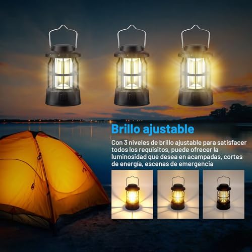 Miniatura 3 de Guijiyi Linterna De Camping, 2 Piezas Lámpara De Camping Led A Pilas, Farol Camping 3 Modos Luz De Emergencia, Luz De Carpa Ipx4 Resistente Al Agua Para Acampar Caminar Pescar Cortes De Energía Y Más