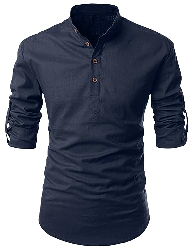 Image of FINIVO FASHION Men's Cotton Blend Solid Full Sleeve Short Kurta Shirt, Regular Fit Solid Pattern Mandarin Collar Straight Kurta Shirt