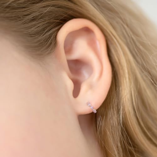 925 Sterling Silver Pink Cubic Zirconia Half Hoop Screw Back Earrings For Young Girls and Pre-Teens- Glittering & Fashionable Hoop Earrings For Daily Use- Exquisite Design3