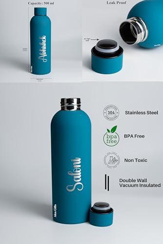 Image of AICA Personalized Name Stainless Steel Water Bottle (Persianblue) 500ml | Gift for Man | Gifts for Woman | Diwali Gifts for Family and Friends | Corporate Office Gift for Staff Employees