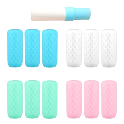 YAZWUR 12 Pezzi Manicotti in Silicone, Auslaufsichere e Riutilizzabili, Elastici, Custodia Bottiglia, Contenitori da Viaggio Liquidi, Flaconi, per Shampoo e Bagnoschiuma (bianco, blu, rosa, verde)