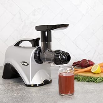 Omega NC800HDS Cold Press Juicer Machine, Vegetable and Fruit Juice Extractor and Nutrition System, Dual-Stage Slow Masticating Juicer, 150 W, Manual, Silver