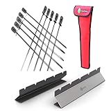 Cave Tools Kebab Rack & Skewers Set - Stainless Steel, Includes 10 Flat Skewers with Food Remover Disc - Compatible with All Types - 17.3 Inch BBQ Grilling Accessories