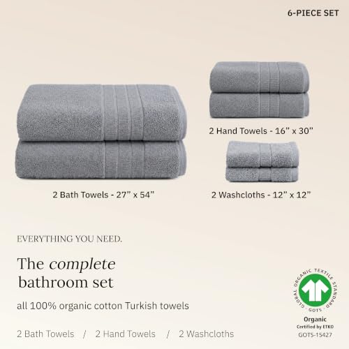 California Design Den Organic Cotton Bathroom Towel Set of 6, Grey - image 3
