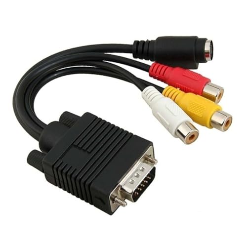 ELAYARD Adaptateur Vga vers 3 Rca et S-vidéo pour PC et Ordinateurs Portables, Câble Pvc 20 Cm, Compatible Cartes Graphiques Série et Nv6, Conversion Vidéo...