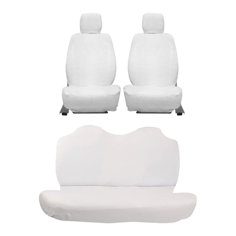 AUTOXYGEN Car Towel Seat Cover Accessories Front & Rear 100% Pure Cotton Fabric, Sweat Control Complete Set for Nexon EV (Front Detachable Headrest, White)-image-7