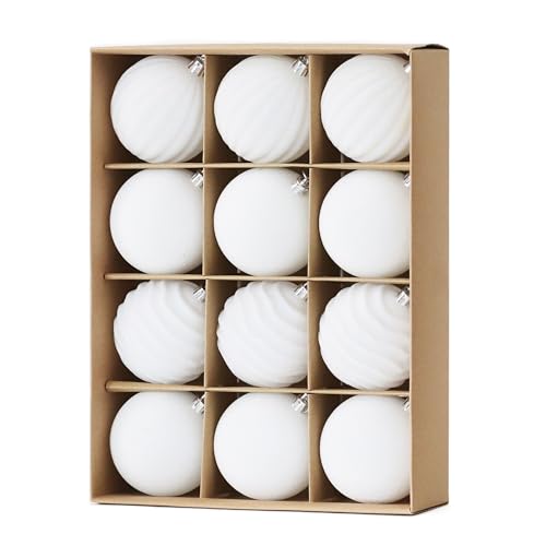 Image of Senjie 12 PCS Velvet Ornaments Balls Sets for Christmas Tree 3.15 inch Flocked Christmas Balls Assortment for Xmas Tree Holiday Decor Cream