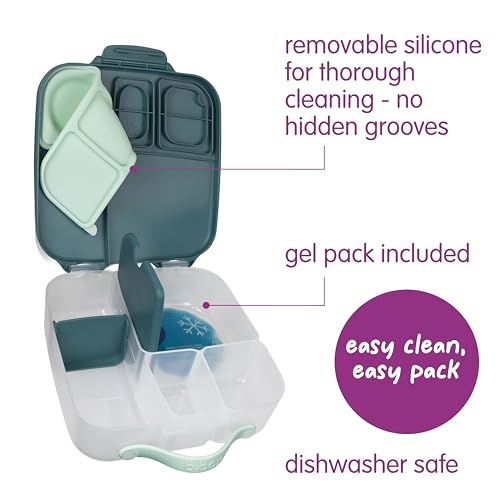 Image of b.box Lunch Box for Big Eaters All Ages - 8.5 Cup Leak Proof Bento Box with 4 Compartments, School Lunch Container with Ice Pack, Dishwasher Safe, BPA-Free, PFAS-Free - Emerald Forest
