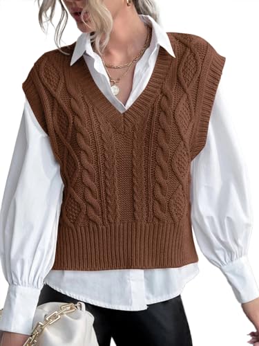 Jumppmile Womens V Neck Sweater Vest Sleeveless Pullover Crop Sweater Vest