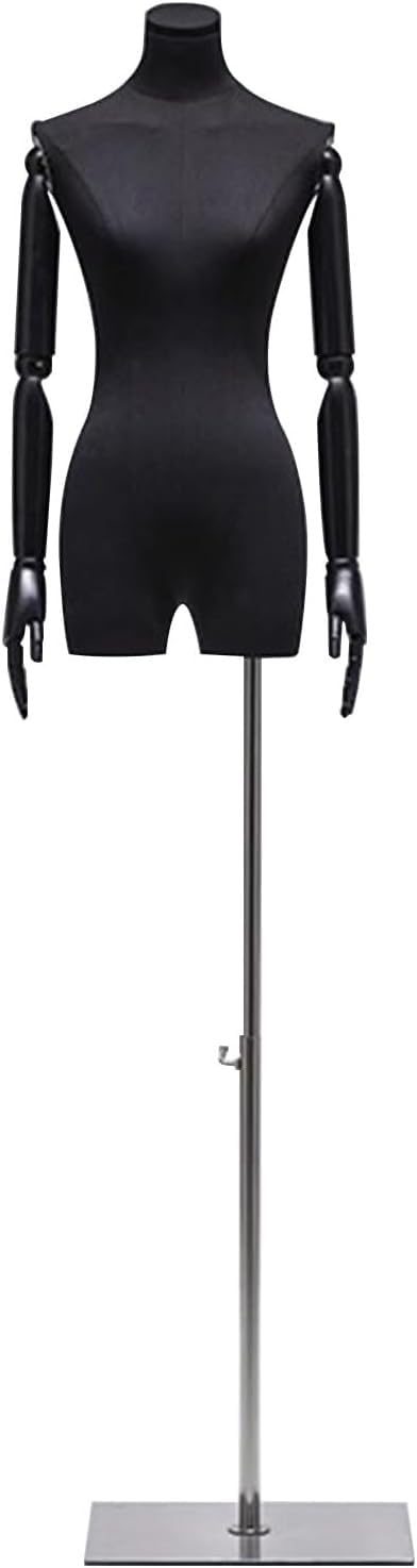 CONGRUI Mannequin Clothes Adjustable Height Female Manikin Torso Wooden Arms and Fingers(Black)