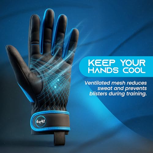 image for 6 @t 41 Water Ski Competition Gloves, Black and Blue, Breathable Mesh,